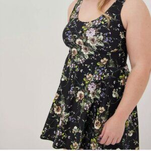 Torrid Scoop Wireless Long Length Scoop Neck Floral One Piece Swim Dress 5X